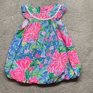 Lilly Pulitzer Pink and Blue Floral Toddler Kids Bubble Dress Size 18-24 M